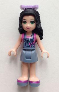 LEGO Minifigure-Emma, Denim Overall Skirt, Dark Pink Top, Bow-Friends-FRND135-Creative Brick Builders